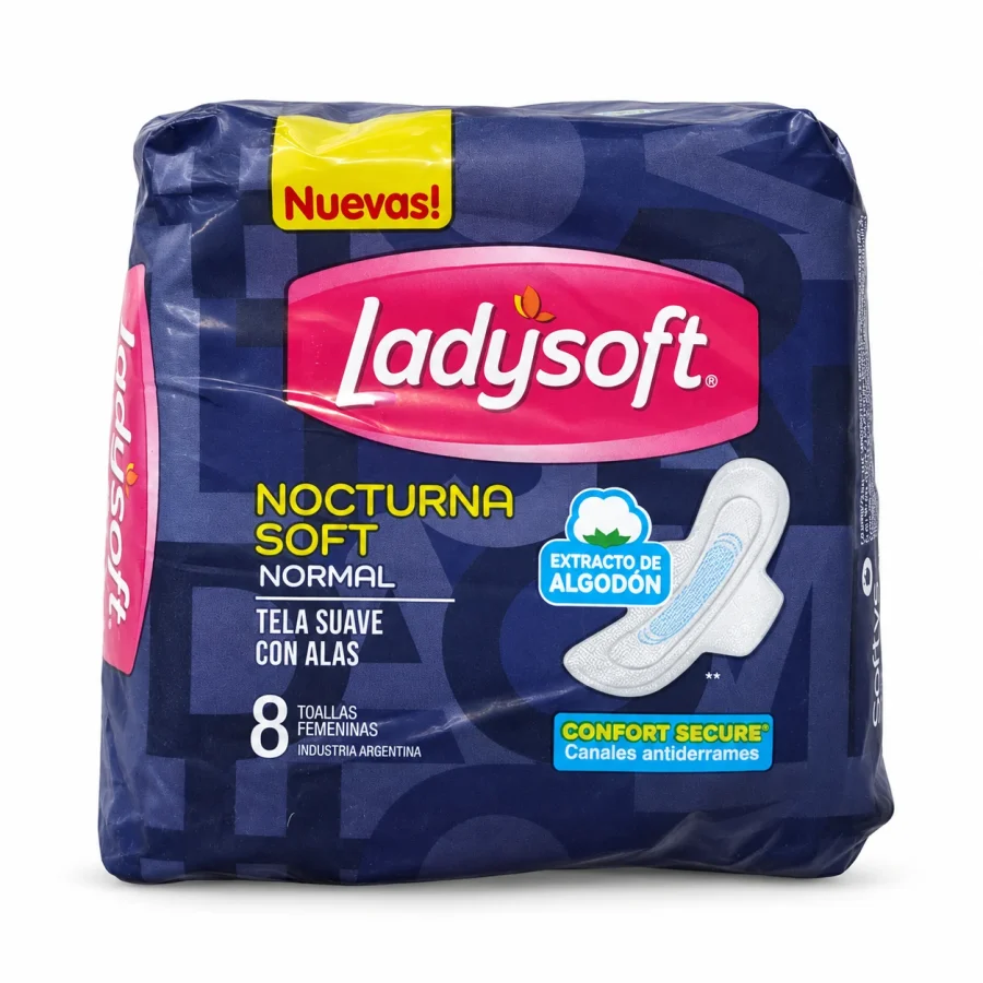 Ladysoft Toallas femeninas x 8 con alas Nocturnas